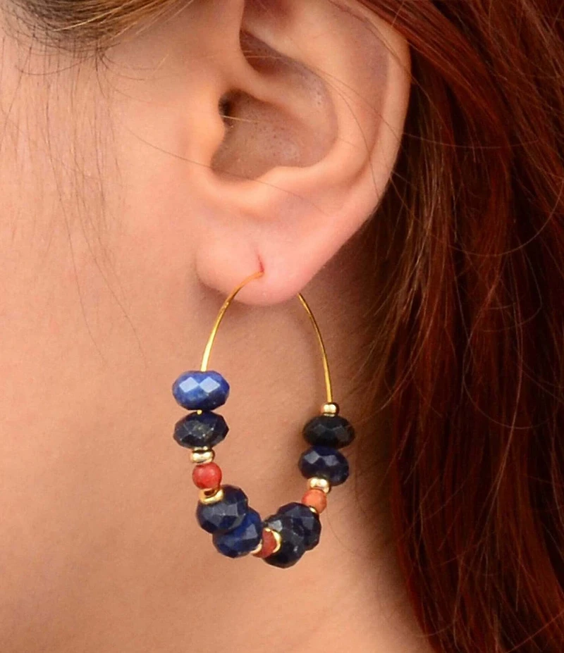 Barse Jubilee Genuine Stone Beaded Hoop Earrings