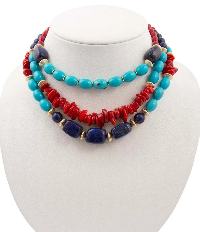 Barse Jubilee Genuine Stone Beaded Statement Short Multi-Strand Necklace