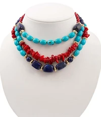 Barse Jubilee Genuine Stone Beaded Statement Short Multi-Strand Necklace