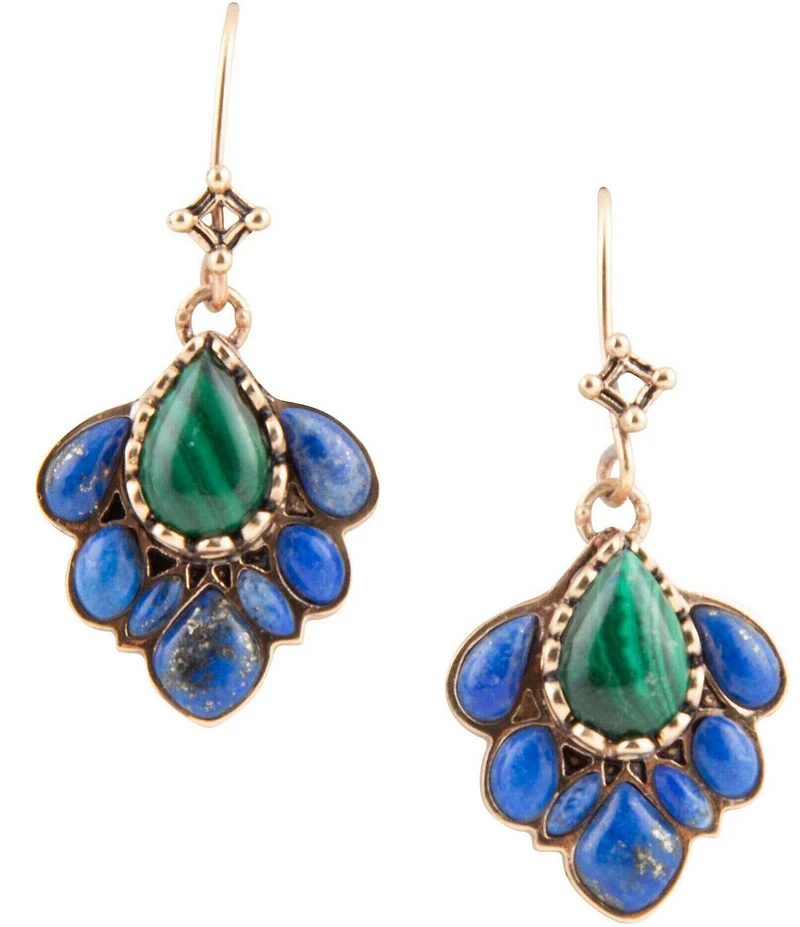 Barse Peacock Blue Lapis Golden Drop Earrings