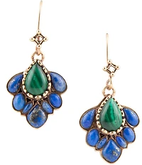 Barse Peacock Blue Lapis Golden Drop Earrings