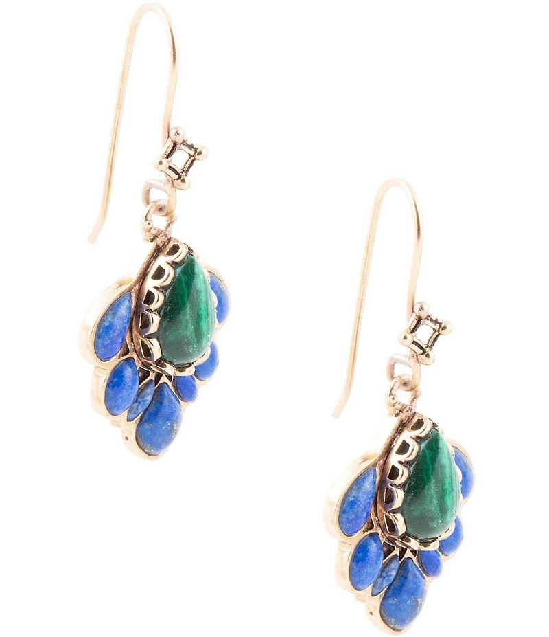 Barse Peacock Blue Lapis Golden Drop Earrings
