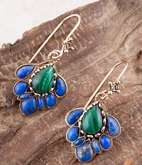 Barse Peacock Blue Lapis Golden Drop Earrings