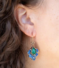 Barse Peacock Blue Lapis Golden Drop Earrings