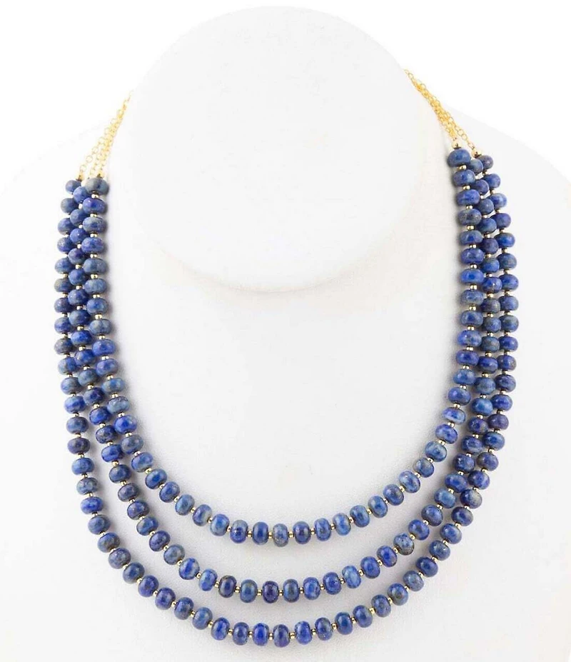 Barse Blue Lapis Triple Strand Golden Necklace