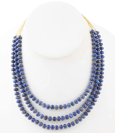 Barse Blue Lapis Triple Strand Golden Necklace