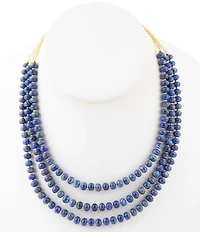 Barse Blue Lapis Triple Strand Golden Necklace