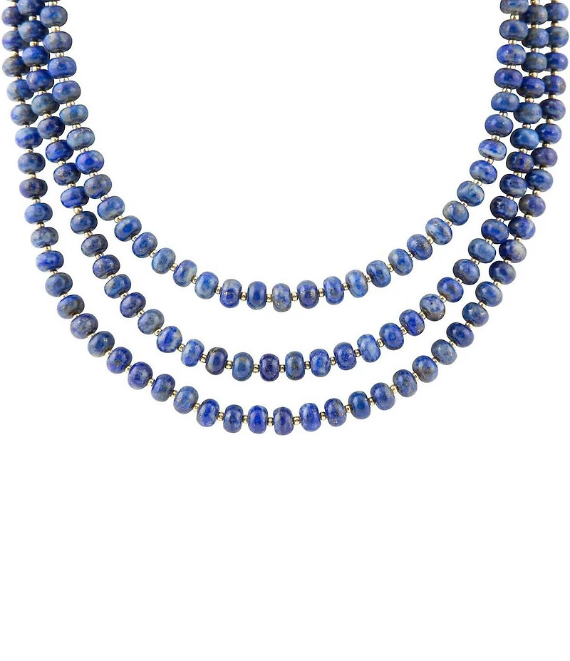 Barse Blue Lapis Triple Strand Golden Necklace