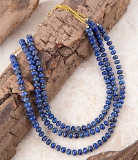 Barse Blue Lapis Triple Strand Golden Necklace