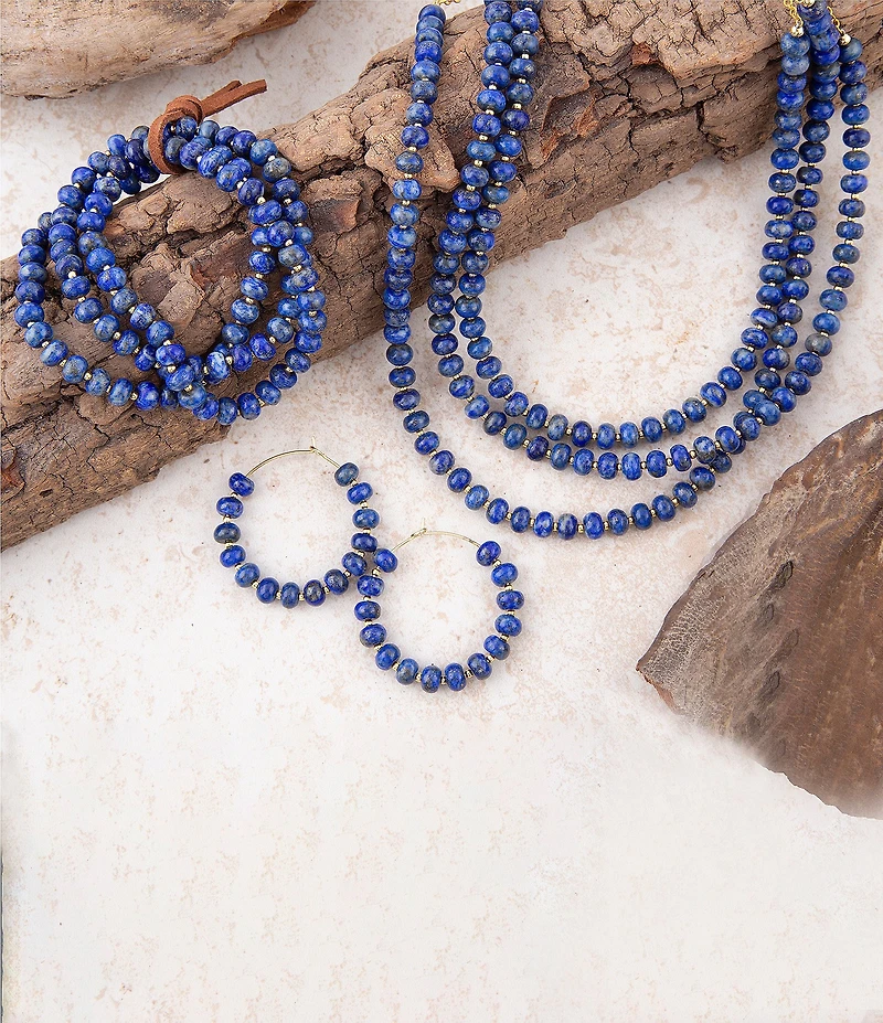 Barse Blue Lapis Triple Strand Golden Necklace