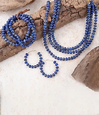 Barse Blue Lapis Triple Strand Golden Necklace