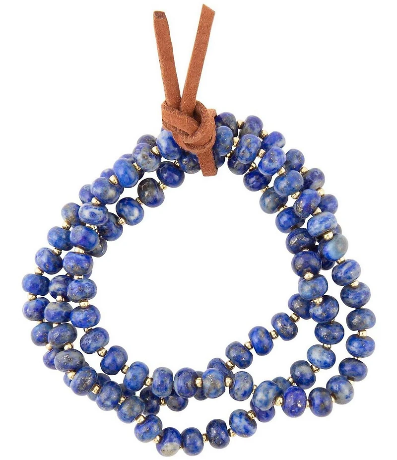 Barse Blue Lapis Triple Strand Golden Bracelet Set