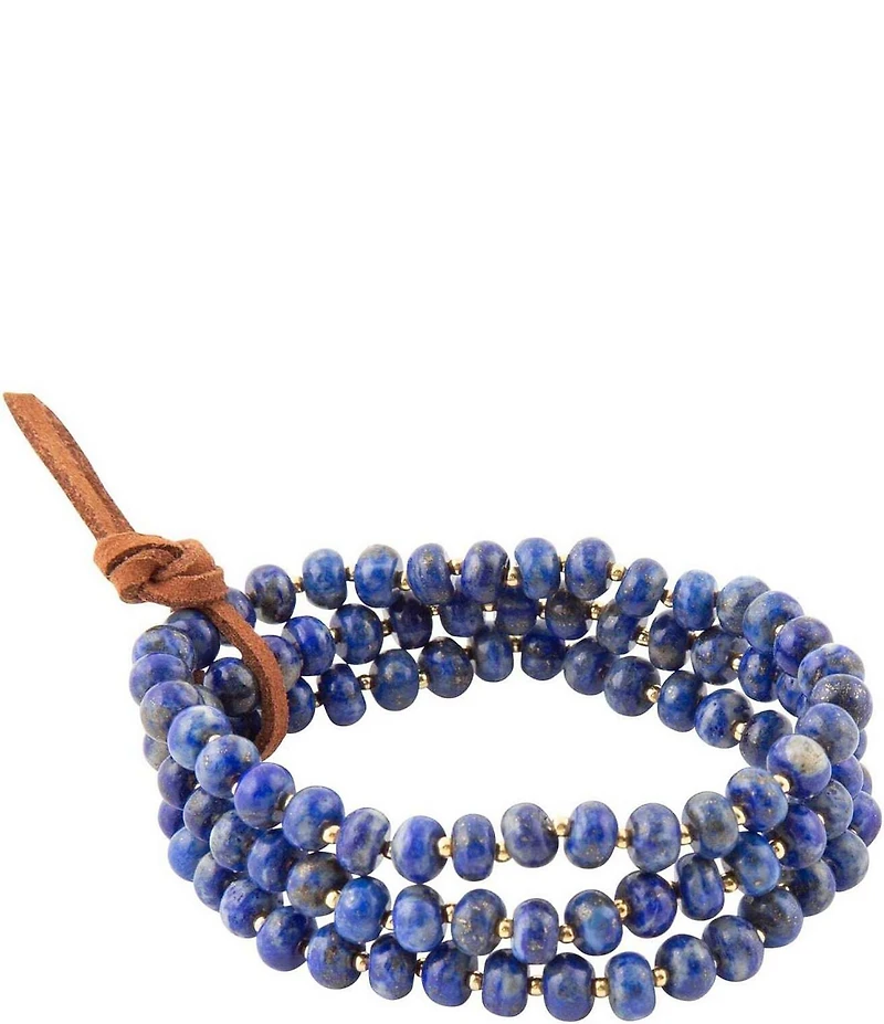 Barse Blue Lapis Triple Strand Golden Bracelet Set