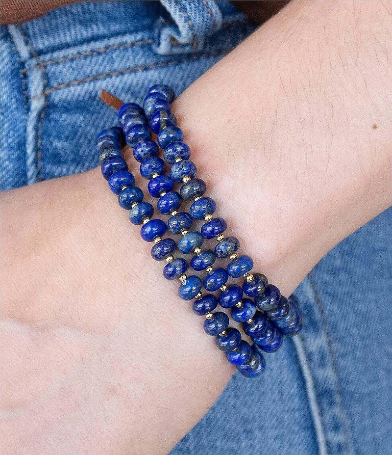 Barse Blue Lapis Triple Strand Golden Bracelet Set