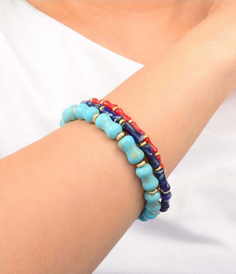 Barse Liberty Genuine Stone Stretch Bracelet Set