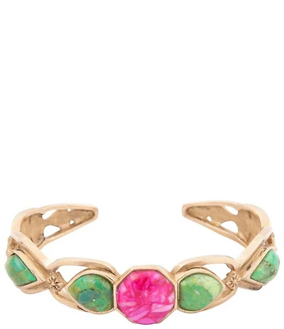 Barse Lime Turquoise and Pink Magnesite Fleur Cuff Bracelet