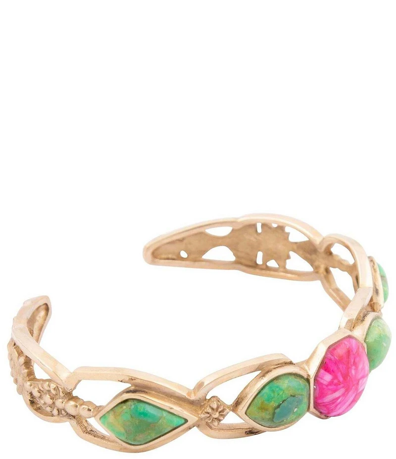 Barse Lime Turquoise and Pink Magnesite Fleur Cuff Bracelet
