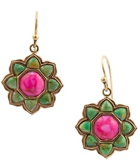 Barse Lime Turquoise and Pink Magnesite Fleur Drop Earrings