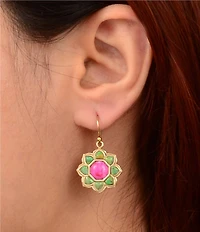 Barse Lime Turquoise and Pink Magnesite Fleur Drop Earrings