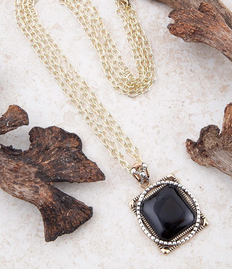 Barse Black Onyx Mixed Metal Pendant Necklace
