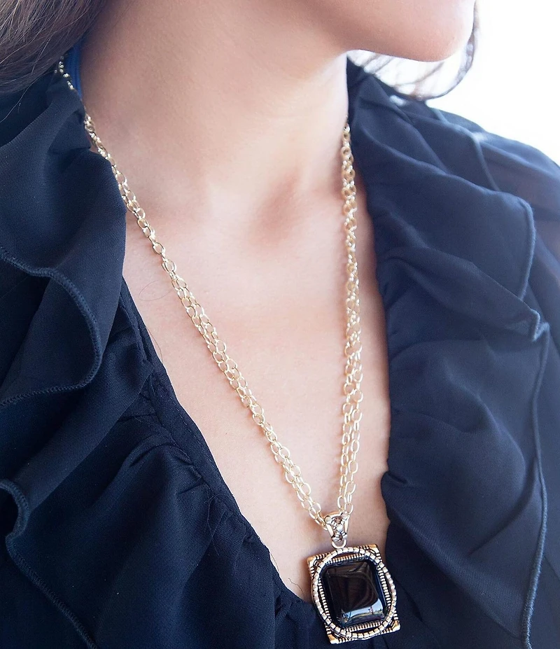 Barse Black Onyx Mixed Metal Pendant Necklace