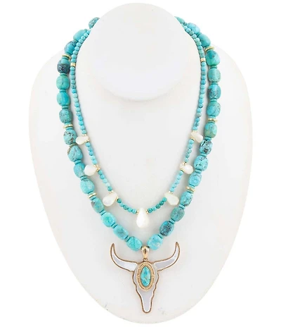 Barse Longhorn Turquoise Beaded Statement Short Multi Strand Pendant Necklace