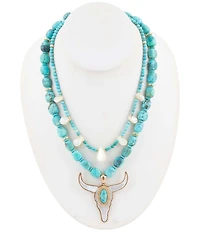 Barse Longhorn Turquoise Beaded Statement Short Multi Strand Pendant Necklace