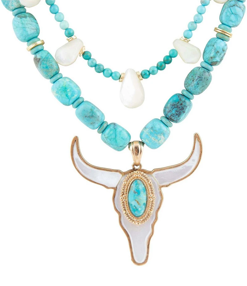 Barse Longhorn Turquoise Beaded Statement Short Multi Strand Pendant Necklace