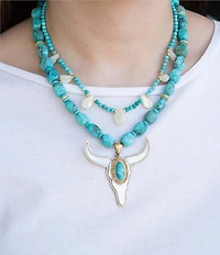 Barse Longhorn Turquoise Beaded Statement Short Multi Strand Pendant Necklace
