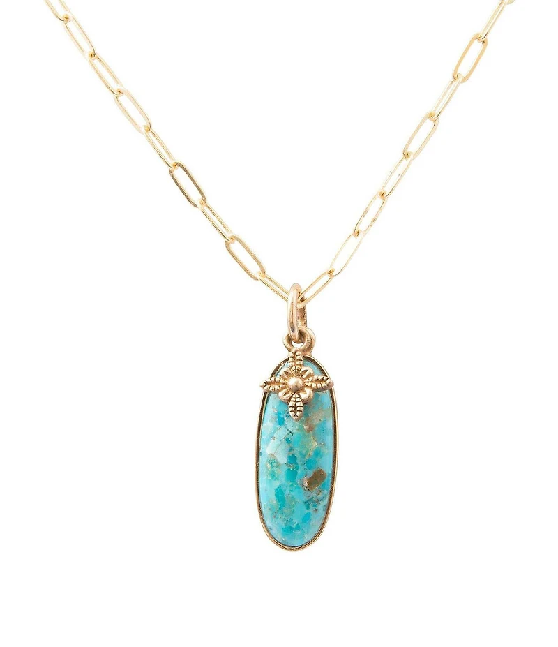 Barse Lucent Golden Genuine Turquoise Short Pendant Necklace