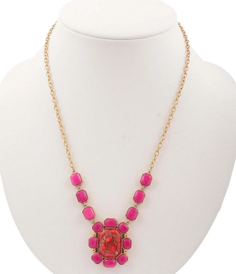 Barse Magnesite & Quartz Stone Magenta Flame Y Necklace