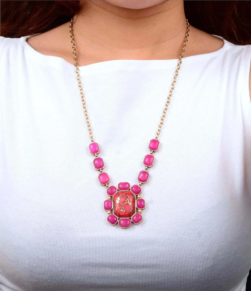 Barse Magnesite & Quartz Stone Magenta Flame Y Necklace