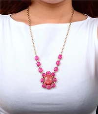 Barse Magnesite & Quartz Stone Magenta Flame Y Necklace