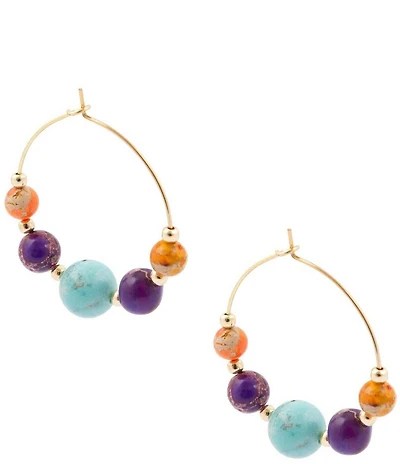 Barse Marrakech Genuine Stone Beaded Hoop Earrings