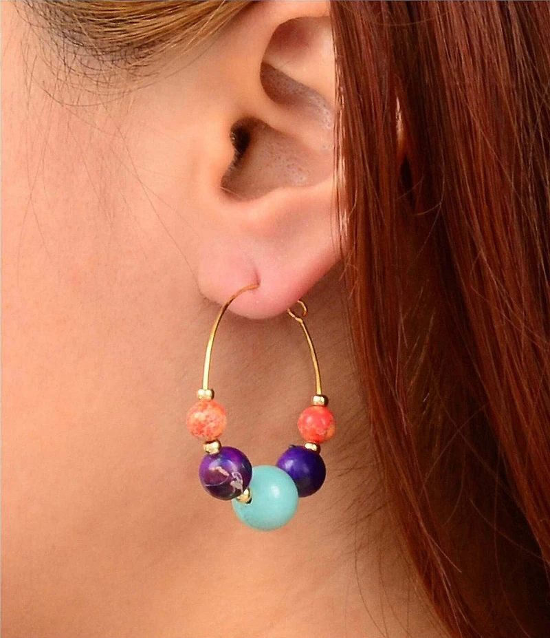 Barse Marrakech Genuine Stone Beaded Hoop Earrings