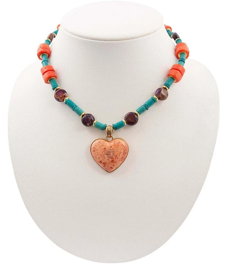 Barse Marrakech Genuine Stone Beaded Short Heart Pendant Necklace