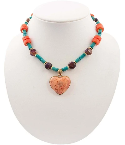 Barse Marrakech Genuine Stone Beaded Short Heart Pendant Necklace