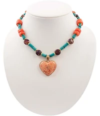 Barse Marrakech Genuine Stone Beaded Short Heart Pendant Necklace