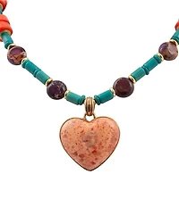 Barse Marrakech Genuine Stone Beaded Short Heart Pendant Necklace