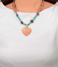 Barse Marrakech Genuine Stone Beaded Short Heart Pendant Necklace