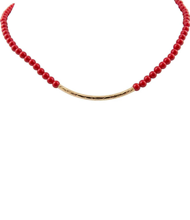Barse Little Bit Crimson Jade Golden Bar Collar Necklace