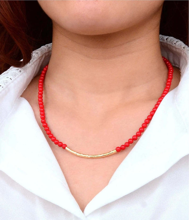 Barse Little Bit Crimson Jade Golden Bar Collar Necklace