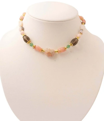 Barse Misty Meadow Genuine Stone Beaded Collar Necklace