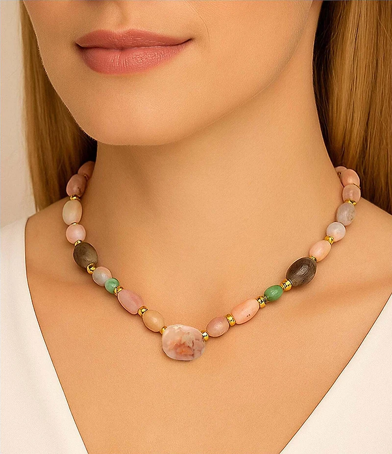 Barse Misty Meadow Genuine Stone Beaded Collar Necklace