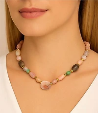 Barse Misty Meadow Genuine Stone Beaded Collar Necklace