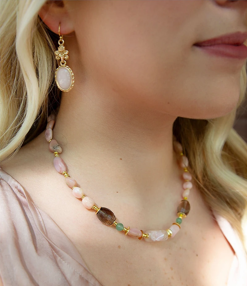 Barse Misty Meadow Genuine Stone Beaded Collar Necklace
