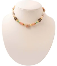 Barse Meadow Pink Opal Chunky Beaded Golden Collar Necklace