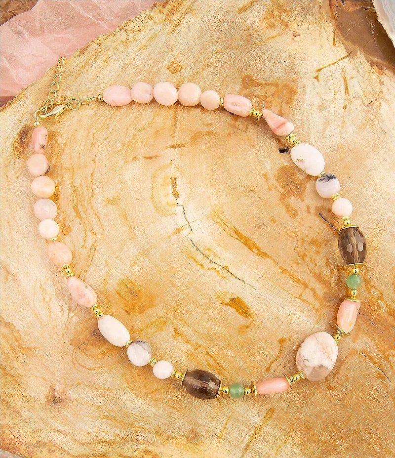 Barse Meadow Pink Opal Chunky Beaded Golden Collar Necklace