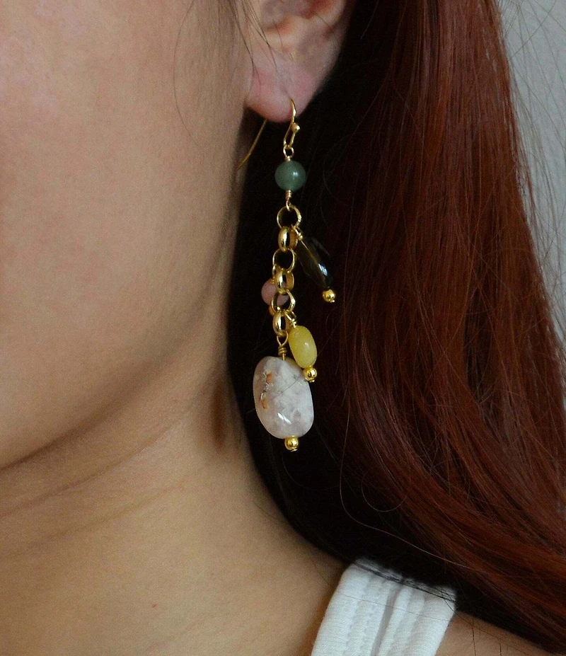 Barse Misty Meadow Genuine Stone Beaded Drop Earrings