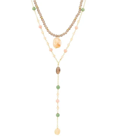 Barse Misty Meadow Genuine Stone Layered Y Necklace